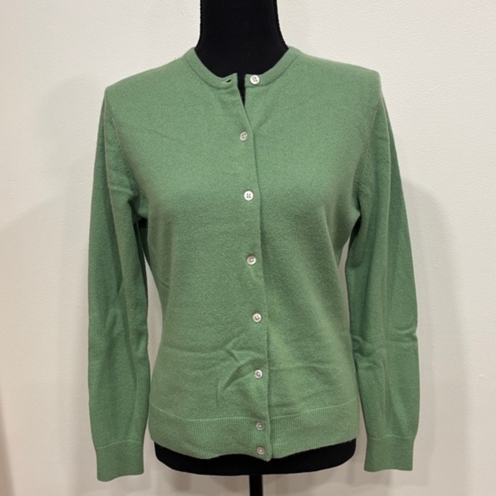 LANDS END 100% CASHMERE Green Women's Sweater cardigan PS PERFECT FLAWLESS